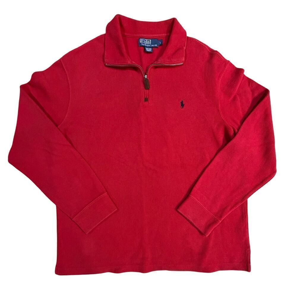 Vintage 80’s Polo Ralph Lauren Quarter 1/4 Zip Pullover Sweater Men's Large Red